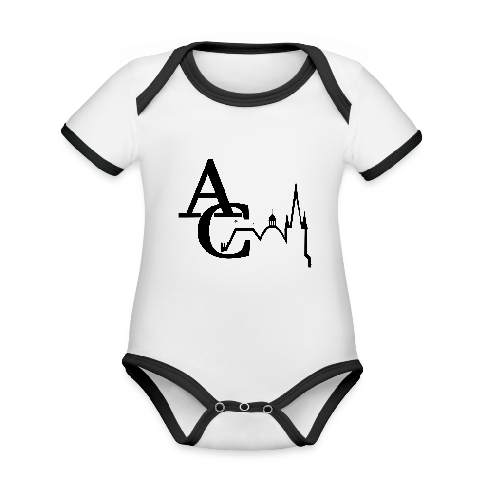 Baby Bio-Kurzarm-Kontrastbody - Weiß/Schwarz