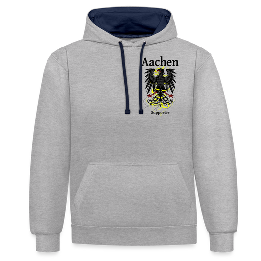 Aachen Supporter Kontrast-Hoodie (ohne Rückenprint) - heather grey/navy