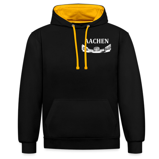 Aachen Elisenbrunnen 2, Kontrast-Hoodie (ohne Rückenprint) - Schwarz/Gold